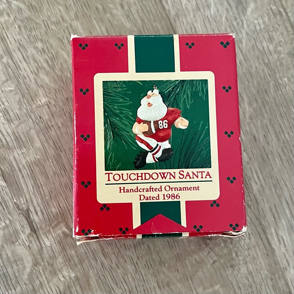 Vintage 1986 Hallmark Keepsake Handcrafed Christmas Ornament Touchdown Santa